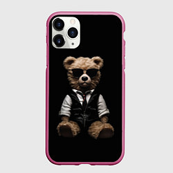 Чехол iPhone 11 Pro матовый Плюшевый мишка в очках, цвет: 3D-малиновый