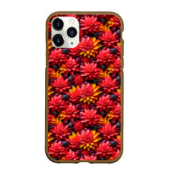 Чехол iPhone 11 Pro матовый Красные объемные цветочки