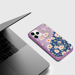 Чехол iPhone 11 Pro матовый Розовые пионы паттерн, цвет: 3D-фиолетовый — фото 2