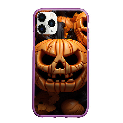 Чехол iPhone 11 Pro матовый Pumpkin Halloween / 3D-Фиолетовый – фото 1