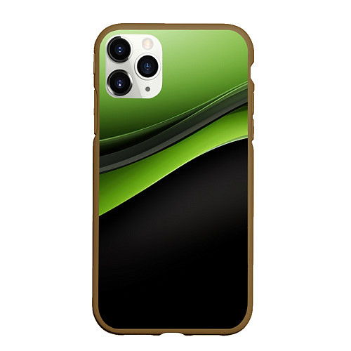 Чехол iPhone 11 Pro матовый Black green abstract / 3D-Коричневый – фото 1