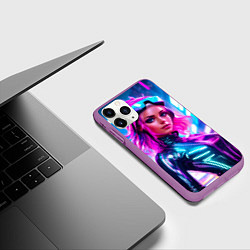 Чехол iPhone 11 Pro матовый Девушка в комбинезоне в неоновых тонах, цвет: 3D-фиолетовый — фото 2
