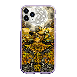 Чехол iPhone 11 Pro матовый Золотой орёл - славянский орнамент, цвет: 3D-светло-сиреневый