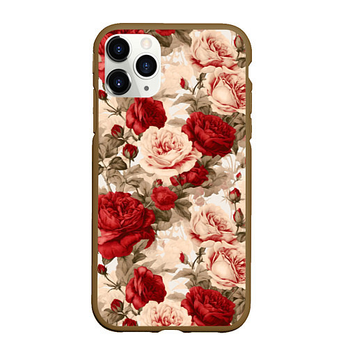 Чехол iPhone 11 Pro матовый Розы паттерн / 3D-Коричневый – фото 1