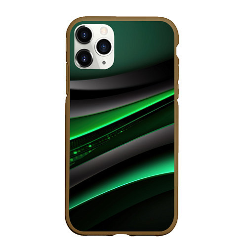 Чехол iPhone 11 Pro матовый Black green line / 3D-Коричневый – фото 1
