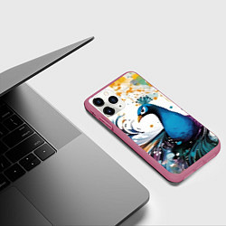 Чехол iPhone 11 Pro матовый Краски, павлин, цвет: 3D-малиновый — фото 2