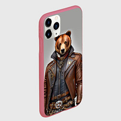 Чехол iPhone 11 Pro матовый Cool bear - steampunk - neural network, цвет: 3D-малиновый — фото 2