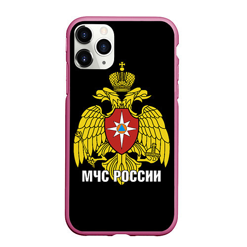 Чехол iPhone 11 Pro матовый МЧС России - герб / 3D-Малиновый – фото 1