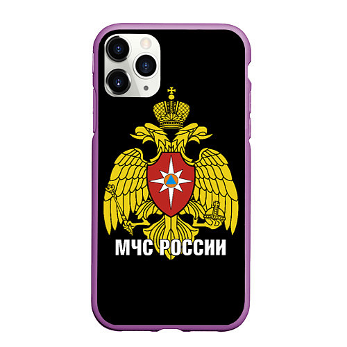 Чехол iPhone 11 Pro матовый МЧС России - герб / 3D-Фиолетовый – фото 1