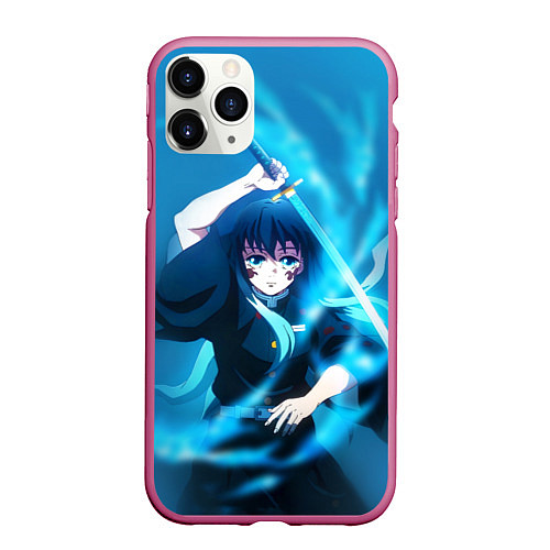 Чехол iPhone 11 Pro матовый Клинок рассекающий демонов: Токито / 3D-Малиновый – фото 1