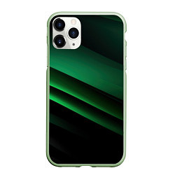 Чехол iPhone 11 Pro матовый Черно зеленые полосы, цвет: 3D-салатовый