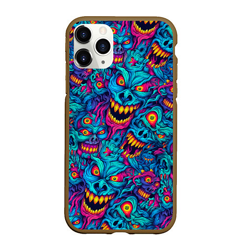 Чехол iPhone 11 Pro матовый Неоновые монстры - graffiti art style pattern / 3D-Коричневый – фото 1