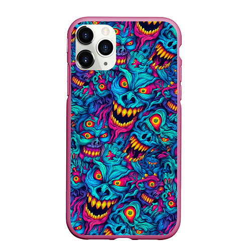 Чехол iPhone 11 Pro матовый Неоновые монстры - graffiti art style pattern / 3D-Малиновый – фото 1