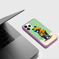 Чехол iPhone 11 Pro матовый Прикольный мишутка - городской стиль, цвет: 3D-фиолетовый — фото 2