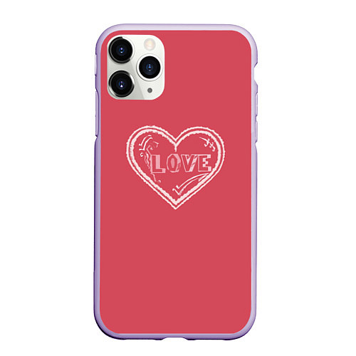 Чехол iPhone 11 Pro матовый Сердечко LOVE / 3D-Светло-сиреневый – фото 1
