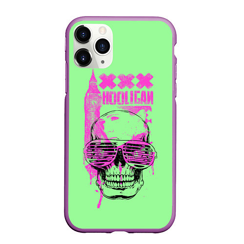 Чехол iPhone 11 Pro матовый Hooligan - skull / 3D-Фиолетовый – фото 1