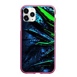 Чехол iPhone 11 Pro матовый Black green abstract, цвет: 3D-малиновый