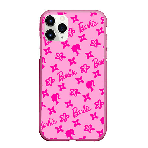 Чехол iPhone 11 Pro матовый Барби паттерн розовый / 3D-Малиновый – фото 1