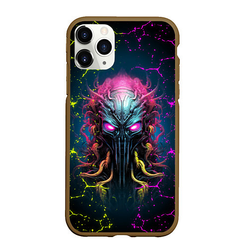 Чехол iPhone 11 Pro матовый Alien - neon style / 3D-Коричневый – фото 1