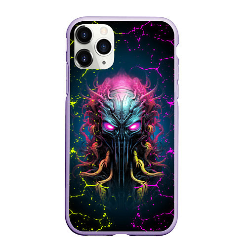Чехол iPhone 11 Pro матовый Alien - neon style / 3D-Светло-сиреневый – фото 1