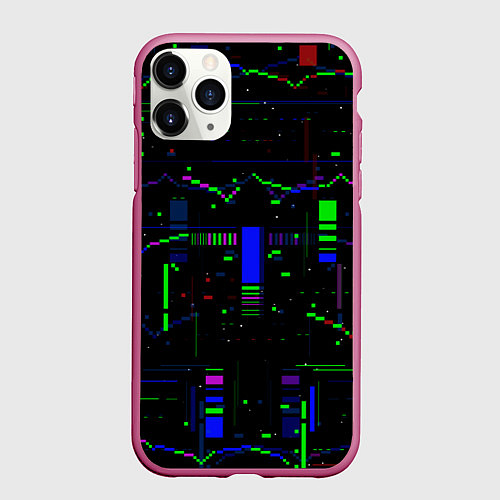 Чехол iPhone 11 Pro матовый Глитч помехи / 3D-Малиновый – фото 1