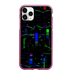 Чехол iPhone 11 Pro матовый Глитч помехи, цвет: 3D-малиновый