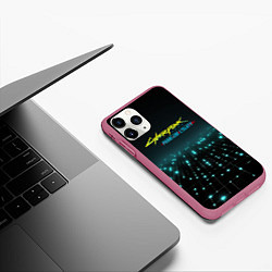 Чехол iPhone 11 Pro матовый Cyberpunk logo neon, цвет: 3D-малиновый — фото 2