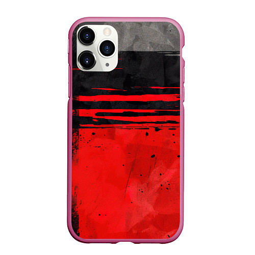 Чехол iPhone 11 Pro матовый Black red texture / 3D-Малиновый – фото 1