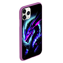 Чехол iPhone 11 Pro матовый Морда дракона - неоновое свечение, цвет: 3D-фиолетовый — фото 2