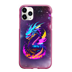 Чехол iPhone 11 Pro матовый Space dragon - neon glow - neural network, цвет: 3D-малиновый