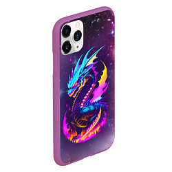 Чехол iPhone 11 Pro матовый Space dragon - neon glow - neural network, цвет: 3D-фиолетовый — фото 2