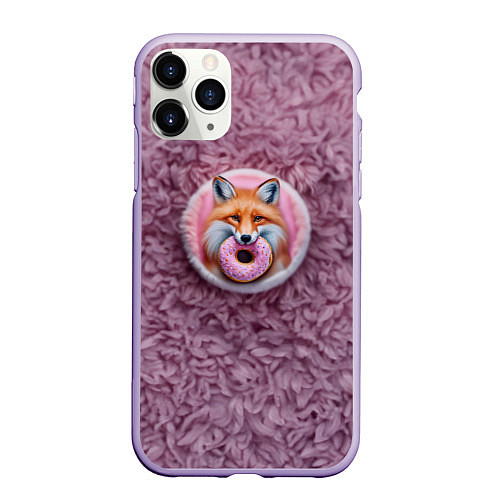Чехол iPhone 11 Pro матовый Мордочка лисы с пончиком / 3D-Светло-сиреневый – фото 1