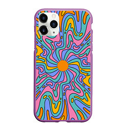 Чехол iPhone 11 Pro матовый Абстрактный психоделический рисунок, цвет: 3D-фиолетовый