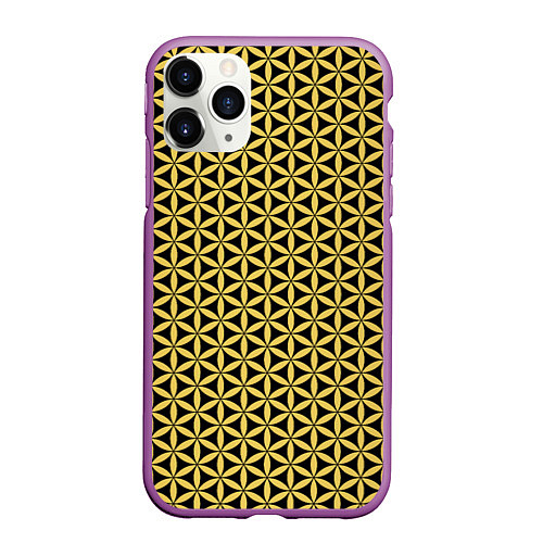 Чехол iPhone 11 Pro матовый Цветок Жизни - Золото / 3D-Фиолетовый – фото 1