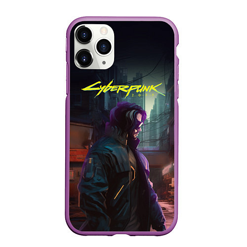 Чехол iPhone 11 Pro матовый Cyberpunk 2077 - Keanu Reeves / 3D-Фиолетовый – фото 1