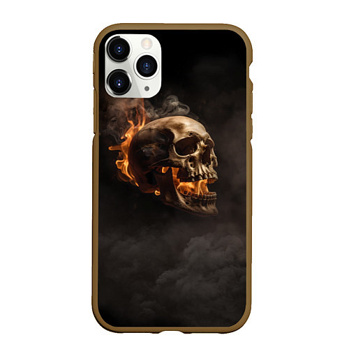 Чехол iPhone 11 Pro матовый Горящий череп в дыму / 3D-Коричневый – фото 1