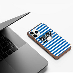 Чехол iPhone 11 Pro матовый ВДВ - нам некого бояться - тельняшка, цвет: 3D-коричневый — фото 2