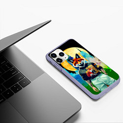 Чехол iPhone 11 Pro матовый Лис на фоне луны - ночной Нью-Йорк, цвет: 3D-светло-сиреневый — фото 2