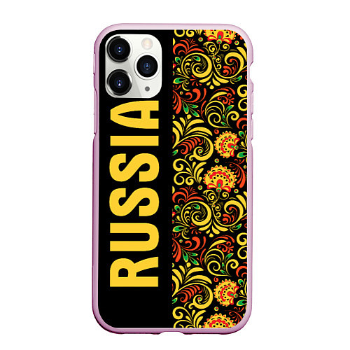 Чехол iPhone 11 Pro матовый Russia хохлома / 3D-Розовый – фото 1