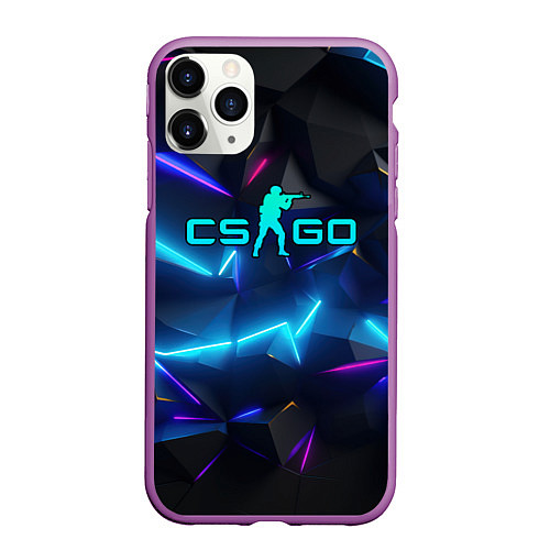 Чехол iPhone 11 Pro матовый CS GO neon style / 3D-Фиолетовый – фото 1