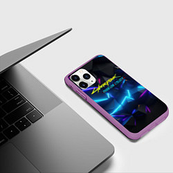 Чехол iPhone 11 Pro матовый Cyberpunk неоновые плиты, цвет: 3D-фиолетовый — фото 2