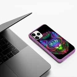 Чехол iPhone 11 Pro матовый Разноцветный неоновый лев, цвет: 3D-фиолетовый — фото 2