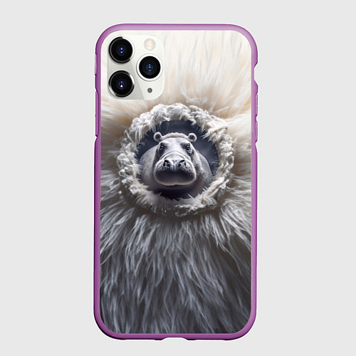 Чехол iPhone 11 Pro матовый Брутальный бегемот / 3D-Фиолетовый – фото 1