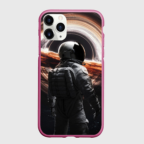 Чехол iPhone 11 Pro матовый Черная дыра - космонавт / 3D-Малиновый – фото 1