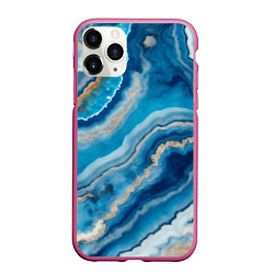Чехол iPhone 11 Pro матовый Текстура голубого океанического агата, цвет: 3D-малиновый