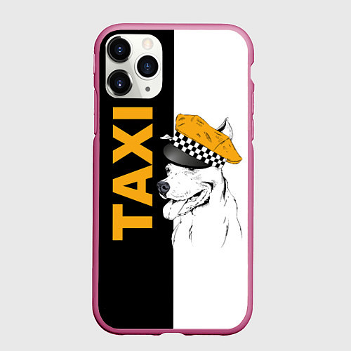 Чехол iPhone 11 Pro матовый Собака в кепке таксиста / 3D-Малиновый – фото 1