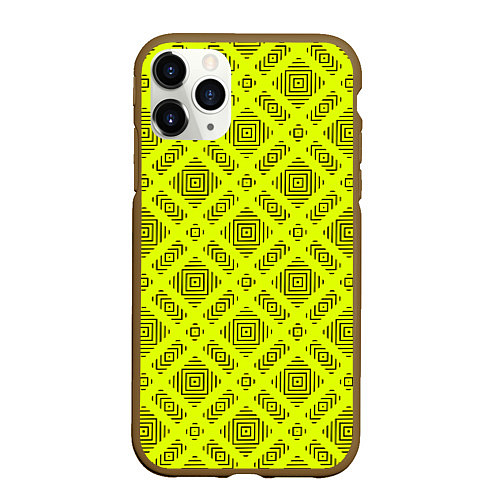 Чехол iPhone 11 Pro матовый Черный геометрический орнамент на желтом фоне / 3D-Коричневый – фото 1