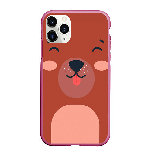 Чехол iPhone 11 Pro матовый Малаш медвежонок / 3D-Малиновый – фото 1