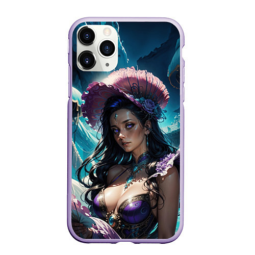 Чехол iPhone 11 Pro матовый Девушка фэнтази с фиолетовыми волосами / 3D-Светло-сиреневый – фото 1