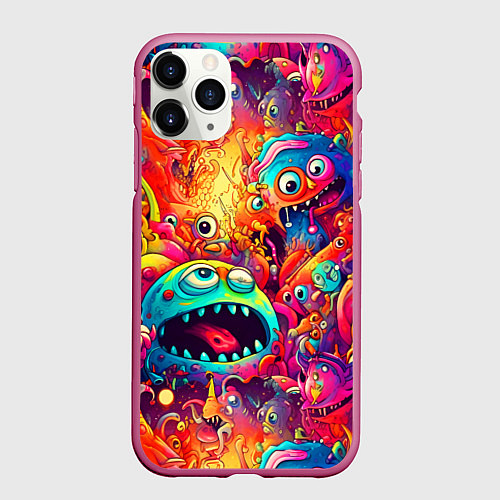 Чехол iPhone 11 Pro матовый Кислотные чудики / 3D-Малиновый – фото 1